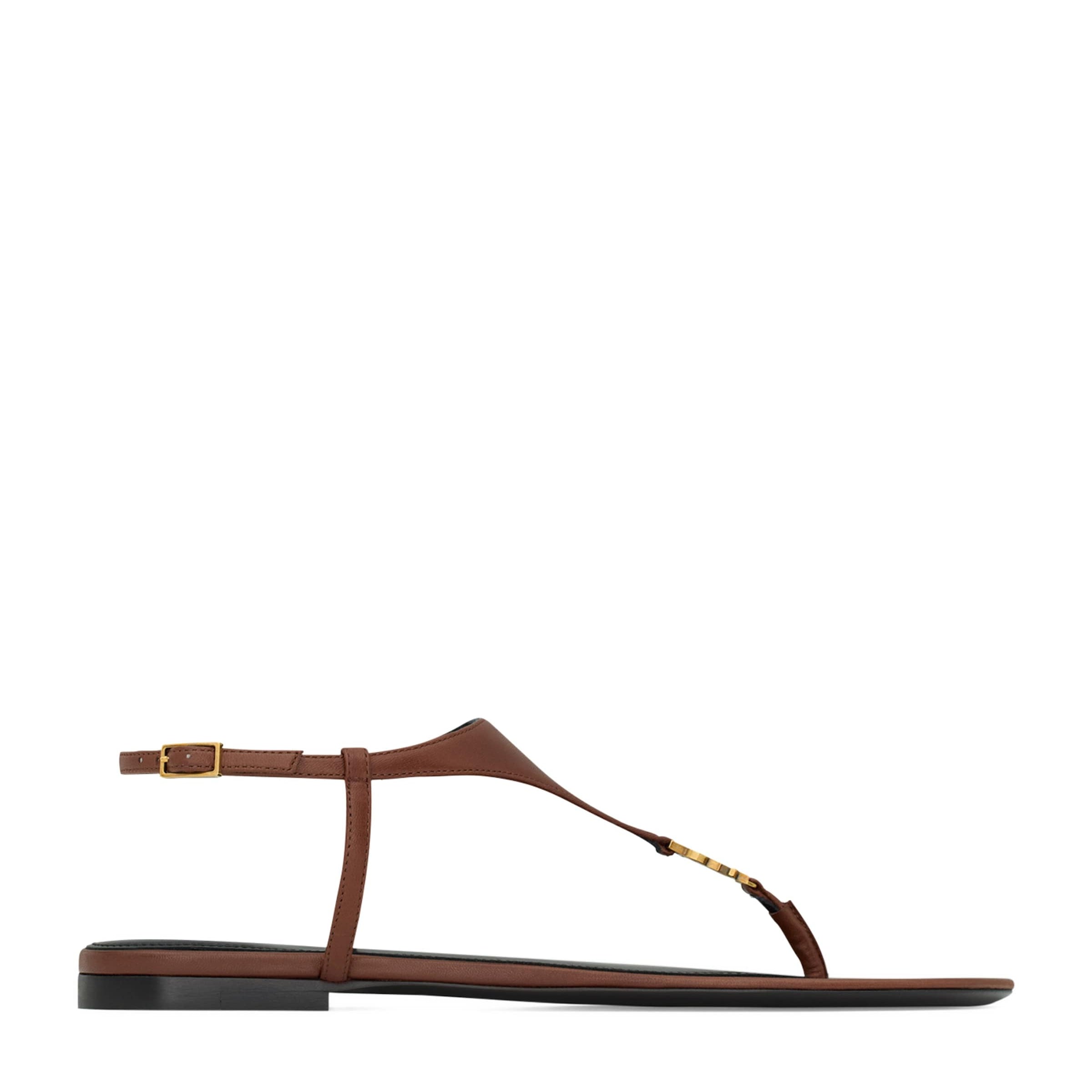 Beige Leather Cassandra Logo Sandals