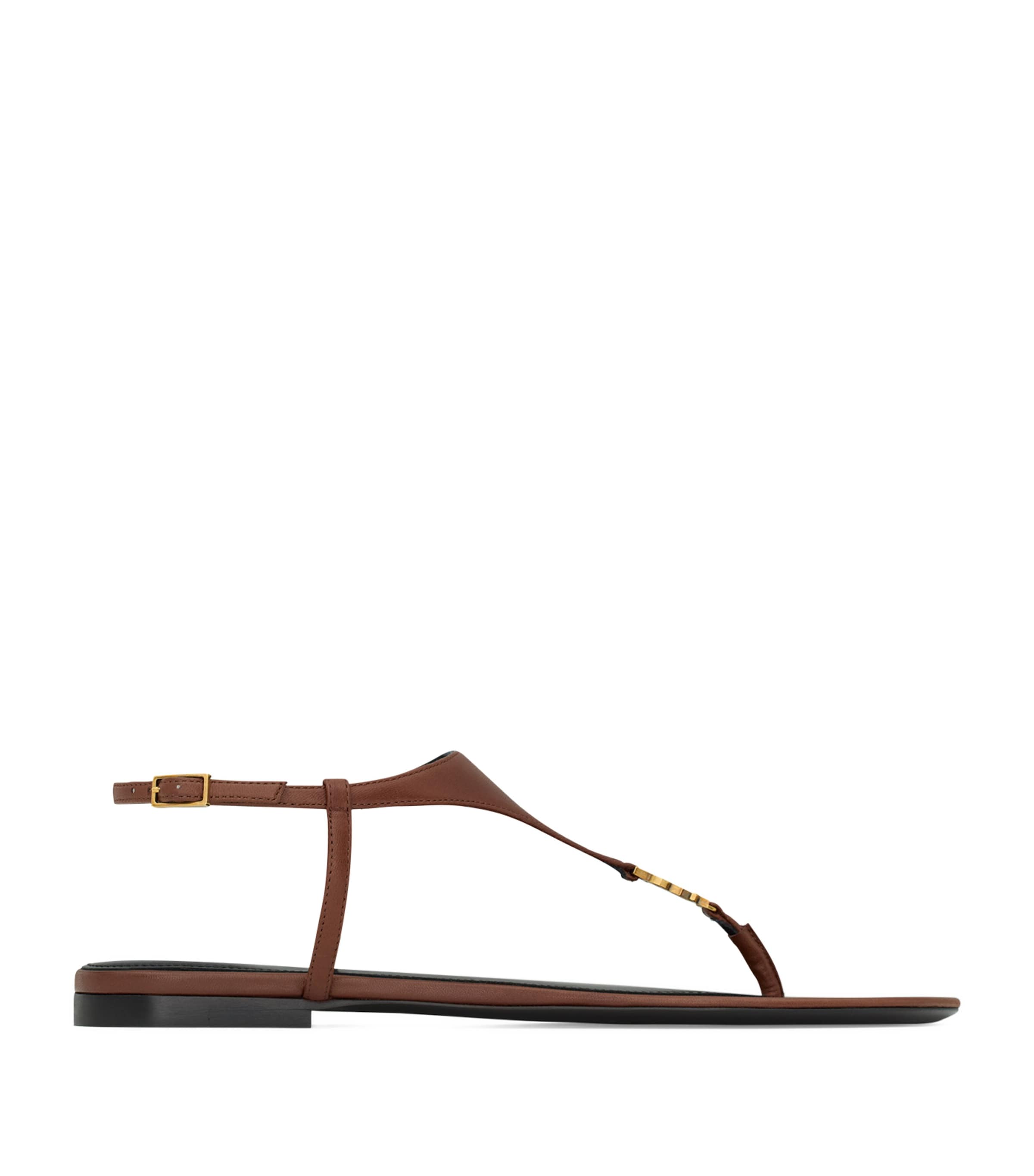 Beige Leather Cassandra Logo Sandals