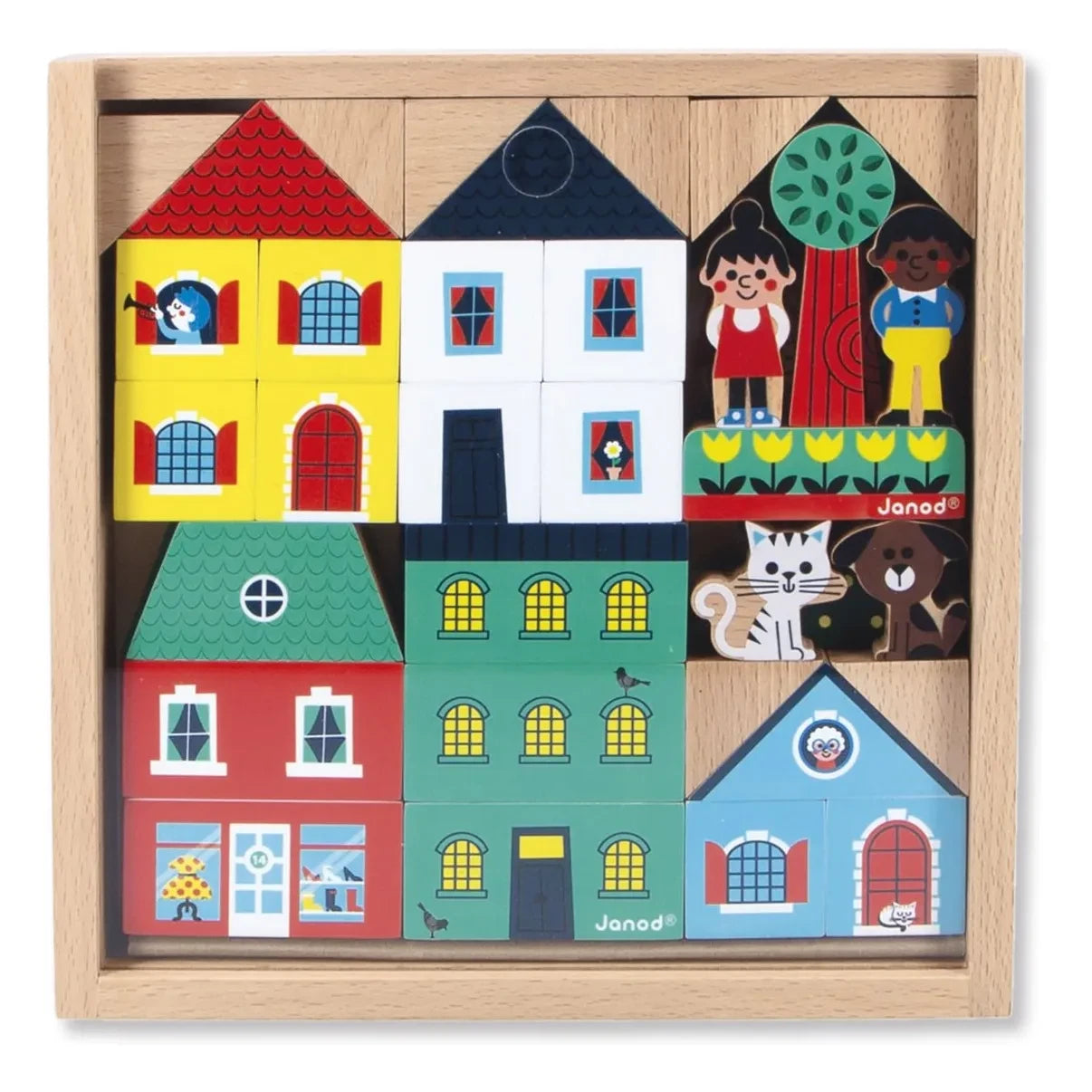 Janod - City wooden blocks set - Cross Roads
