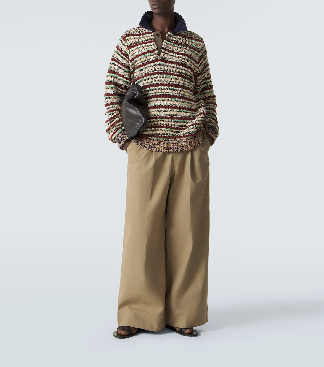 Sacai - Striped cotton-blend polo sweater
