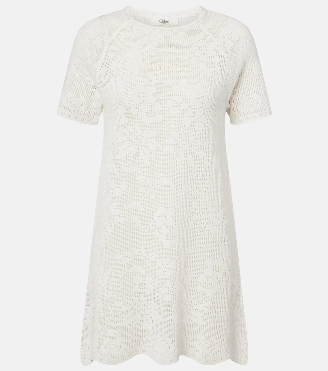 Chloé - Pointelle scalloped cotton minidress