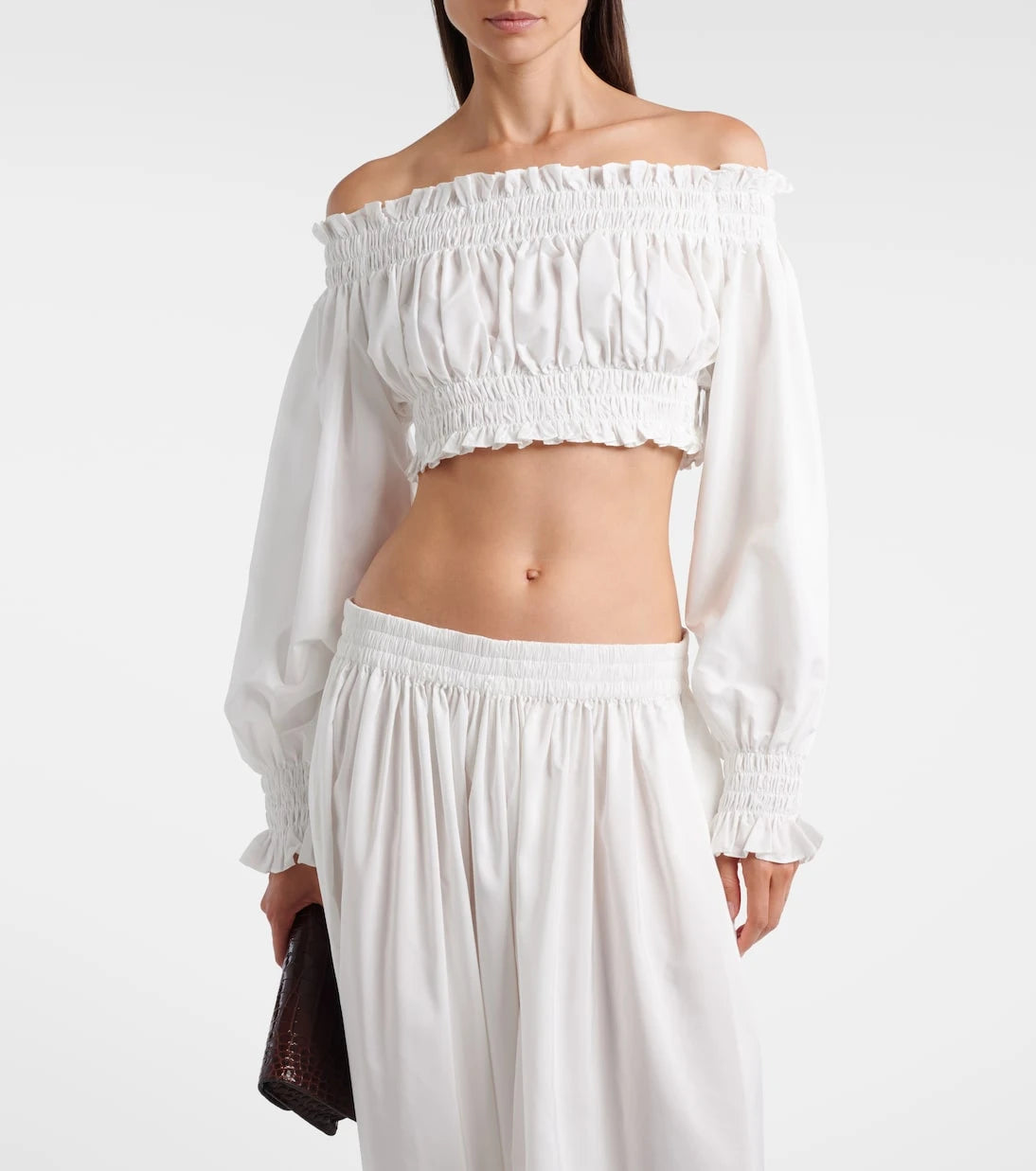 Norma Kamali - Shirred off-shoulder crop top