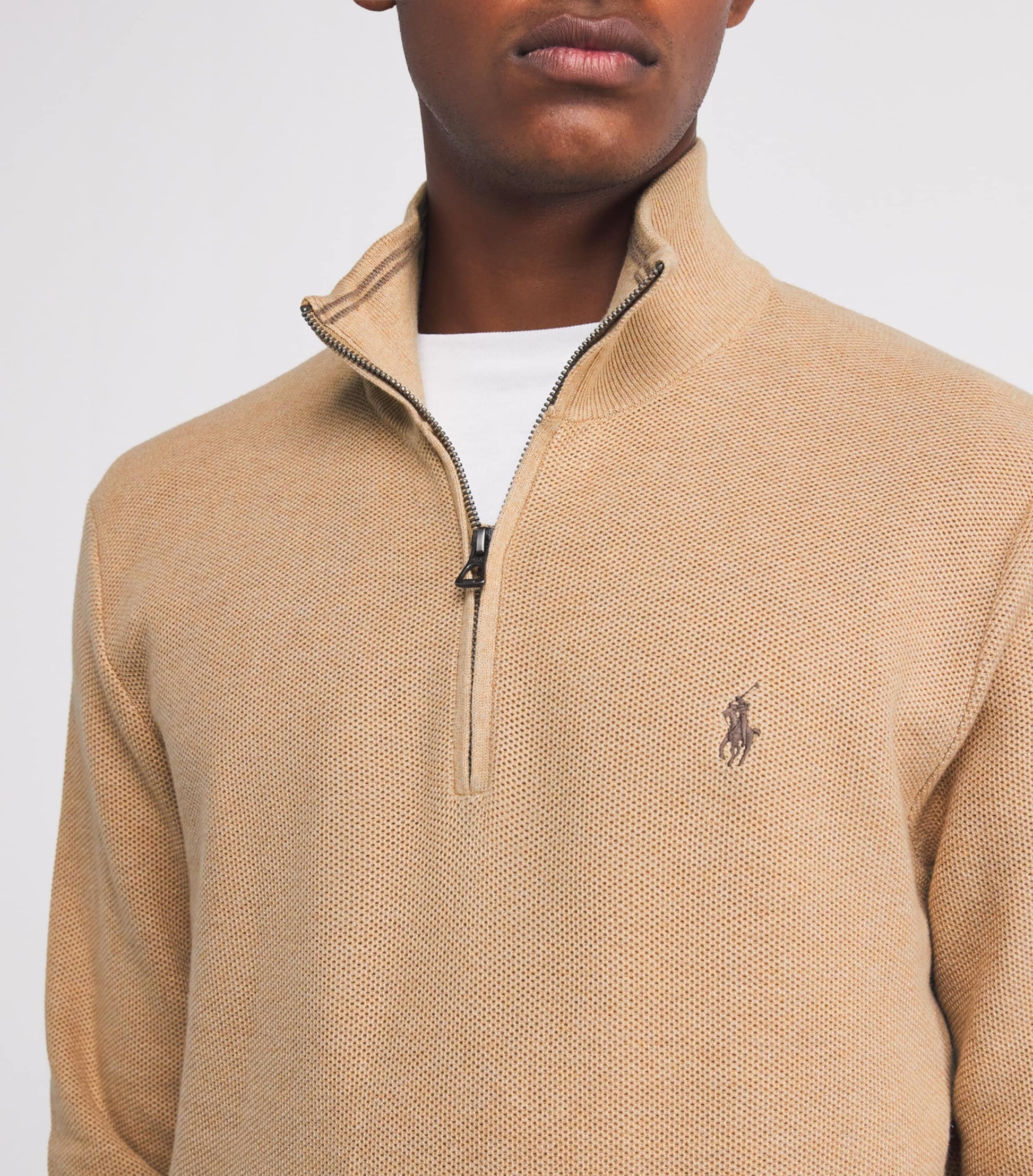 Polo Ralph Lauren Beige Cotton Quarter-Zip Sweater