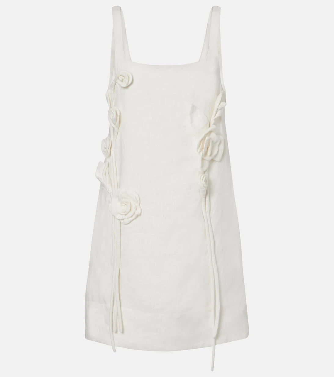 Farm Rio - Floral-appliqué linen minidress