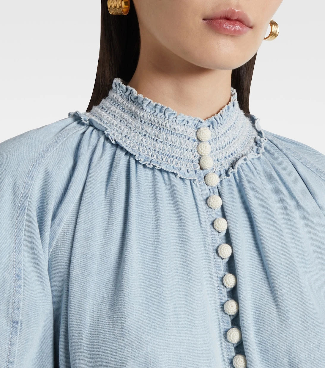 Zimmermann - فستان جينز قصير مكشكش بتصميم Ascension