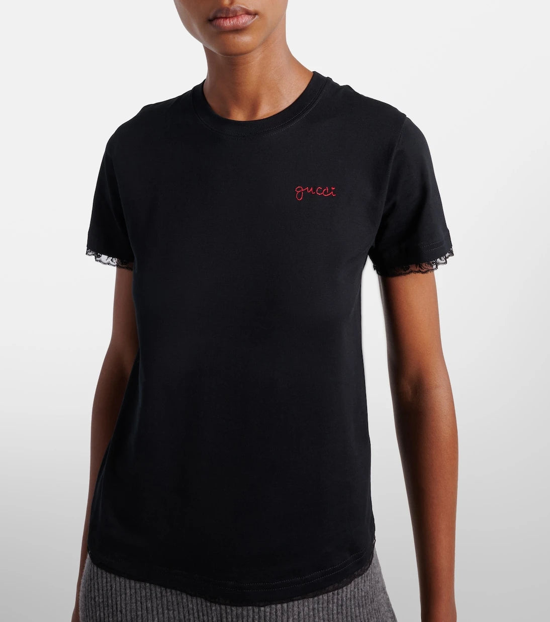 Gucci - Camiseta de jersey de algodón bordada con encaje