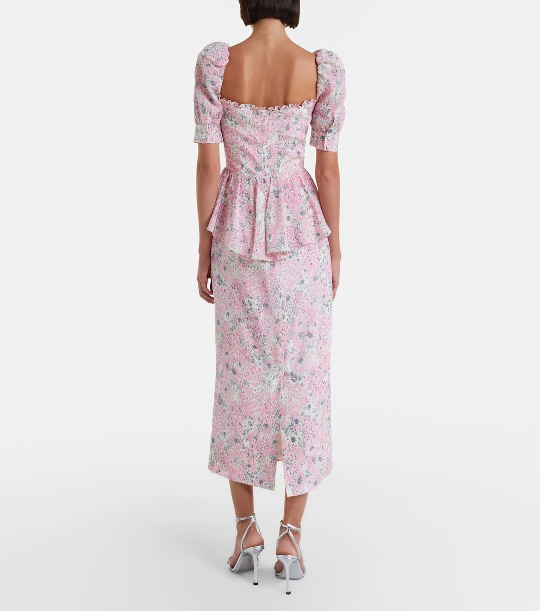 Alessandra Rich - Floral peplum silk midi dress