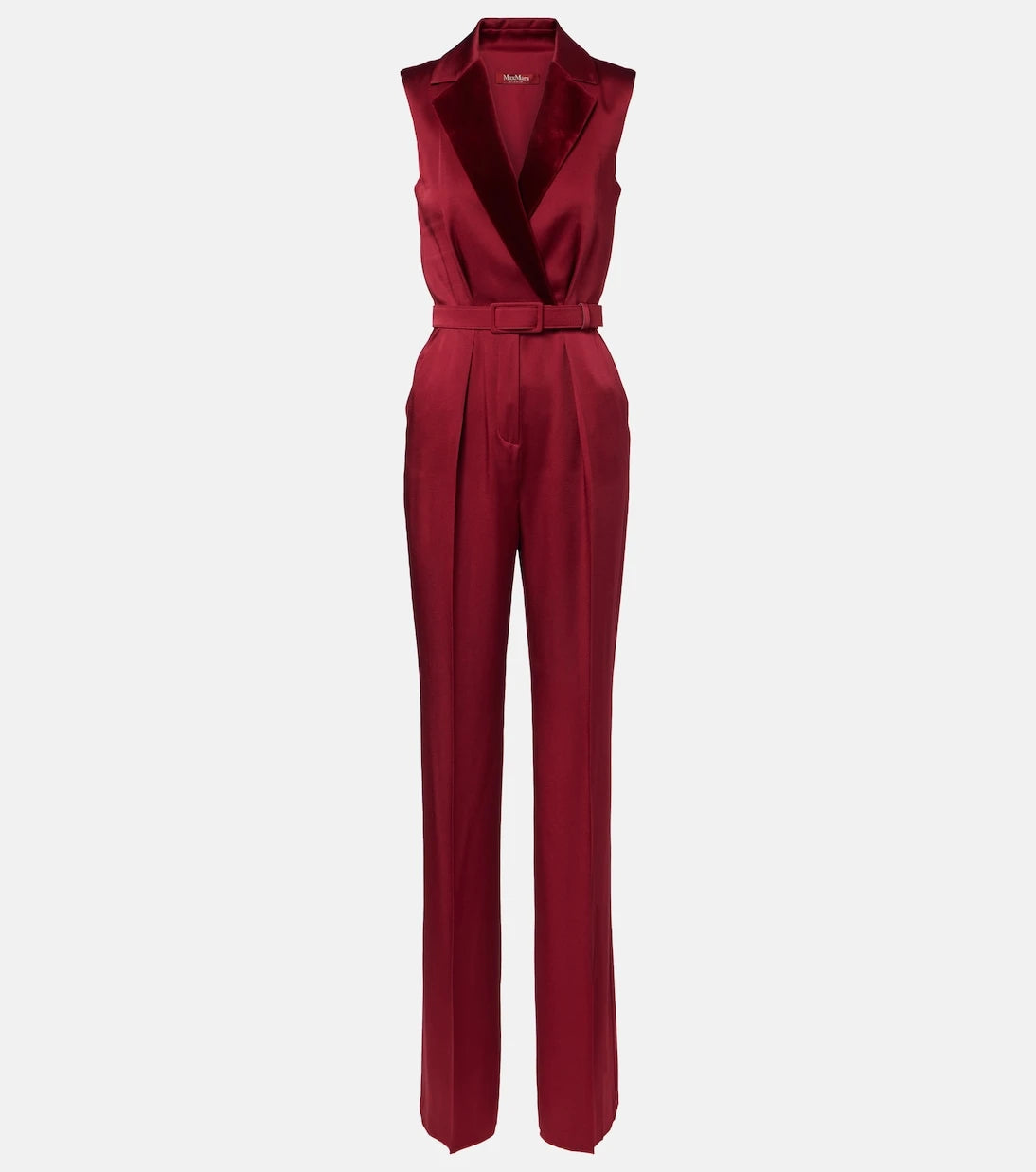 Max Mara - Scalata velvet-trimmed satin jumpsuit