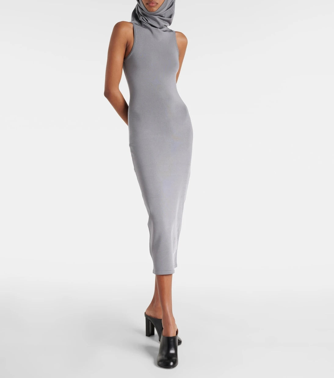 Alaïa - فستان جيرسي بغطاء للرأس متوسط الطول