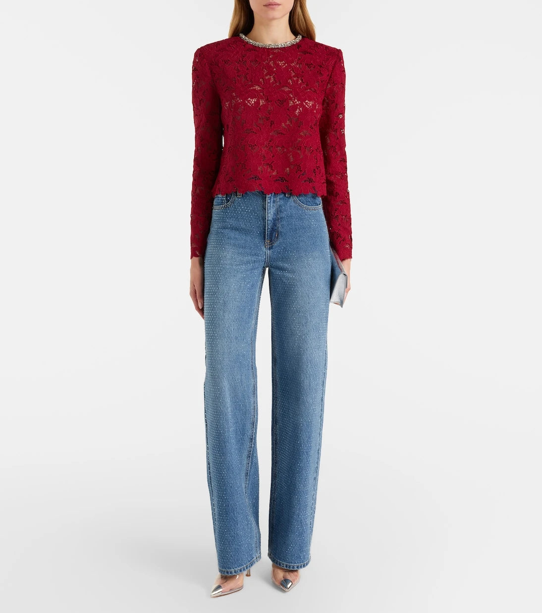 Self-Portrait - Embellished guipure lace top