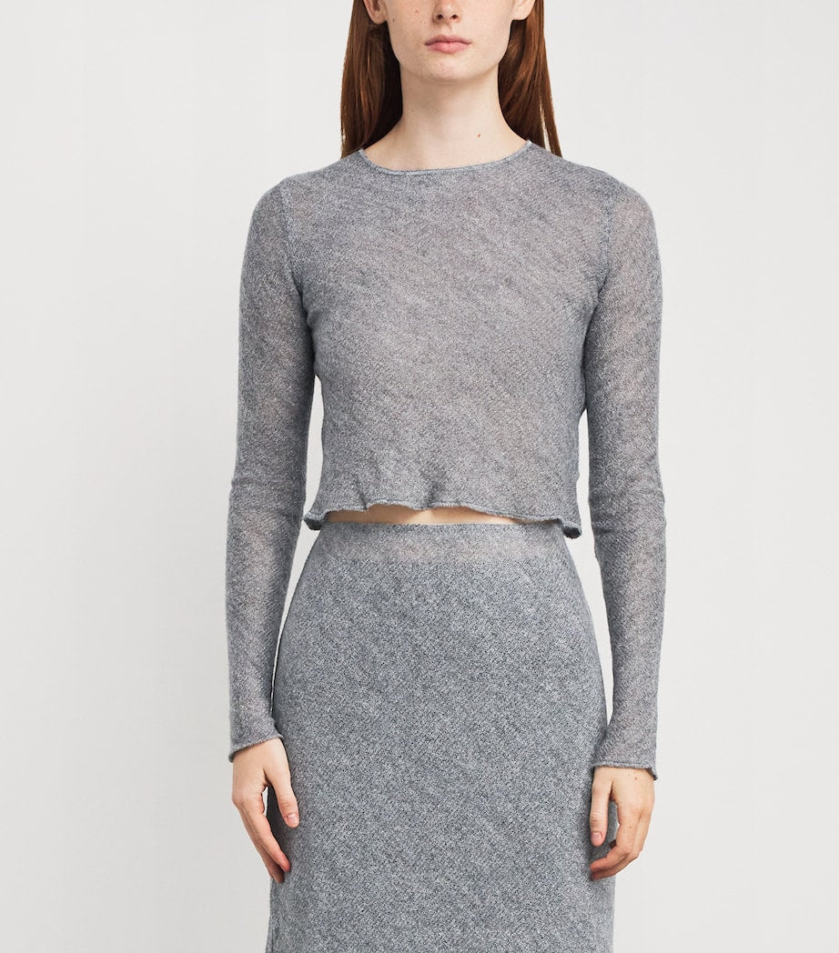 MAX&Co. Grey Long-Sleeve Crop Top