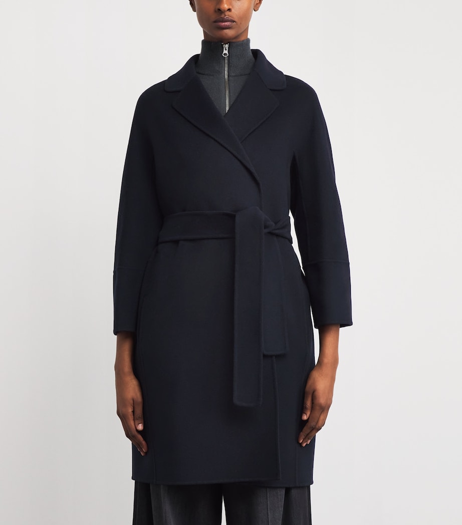 Blue Virgin Wool Short Wrap Coat