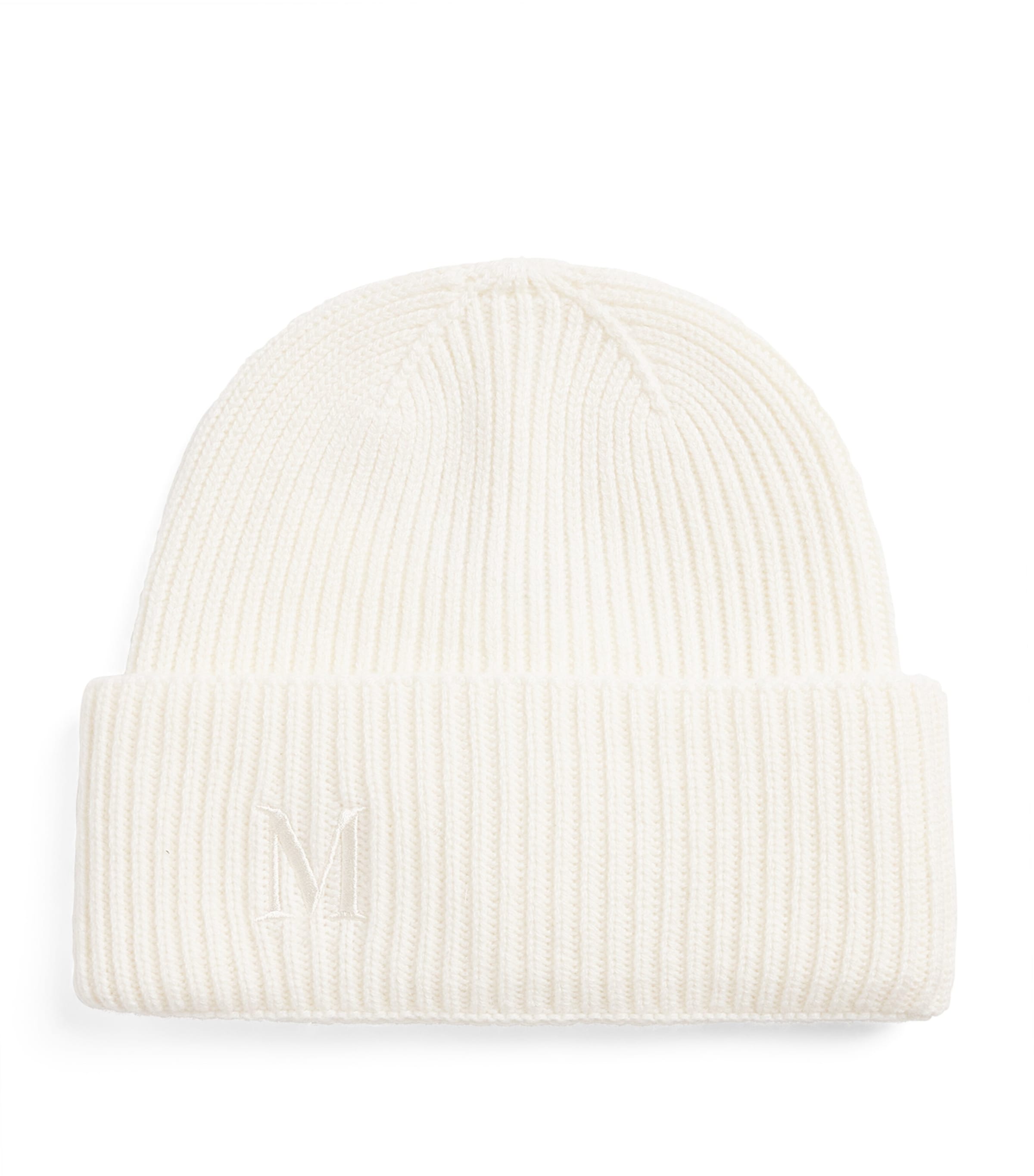 Max Mara White Cashmere Embroidered Beanie