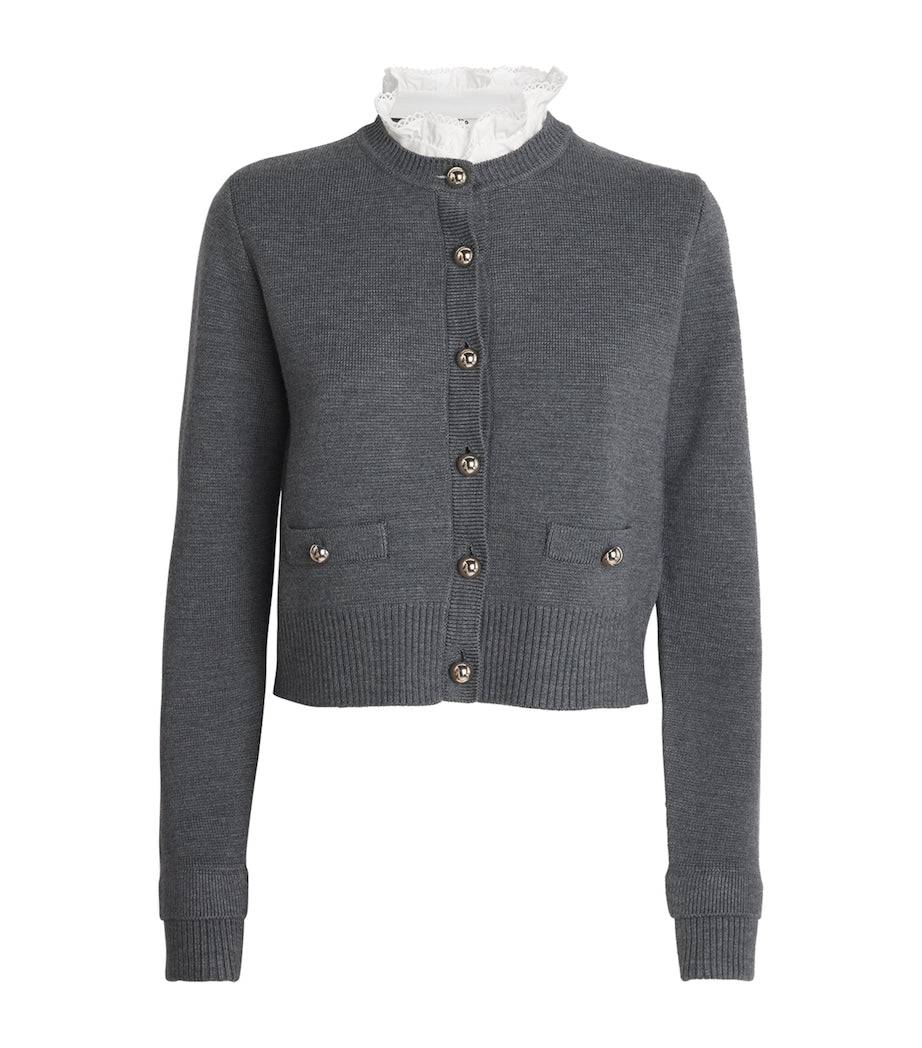 Sandro Paris Black Ruffled-Collar Cardigan