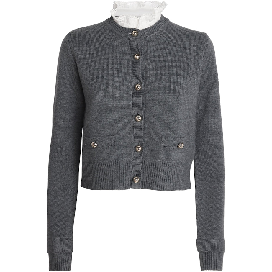 Sandro Paris Black Ruffled-Collar Cardigan