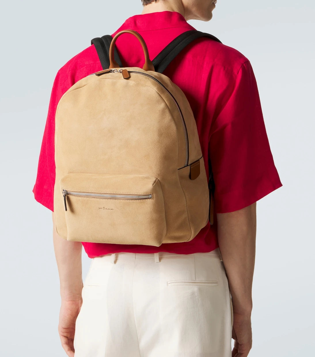 Kiton - Leather-trimmed suede backpack