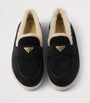 Prada Shearling-Suede Logo Loafers
