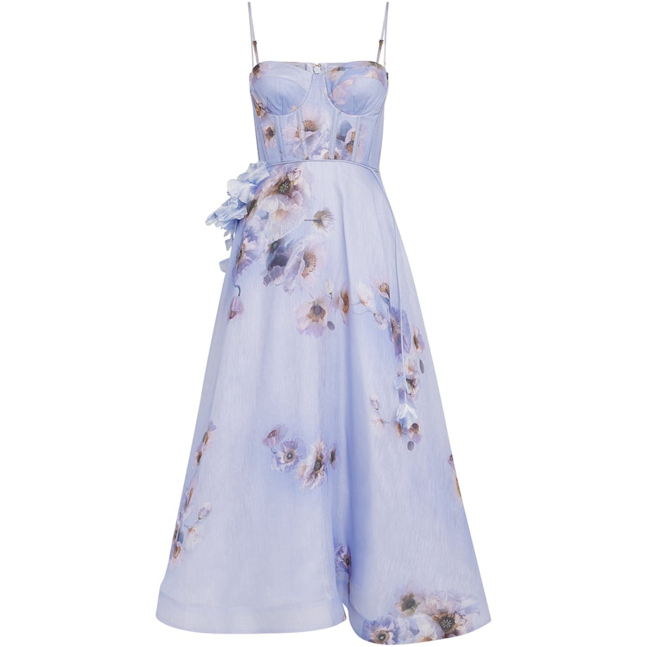 Linen-Silk Hypnotic Picnic Midi Dress