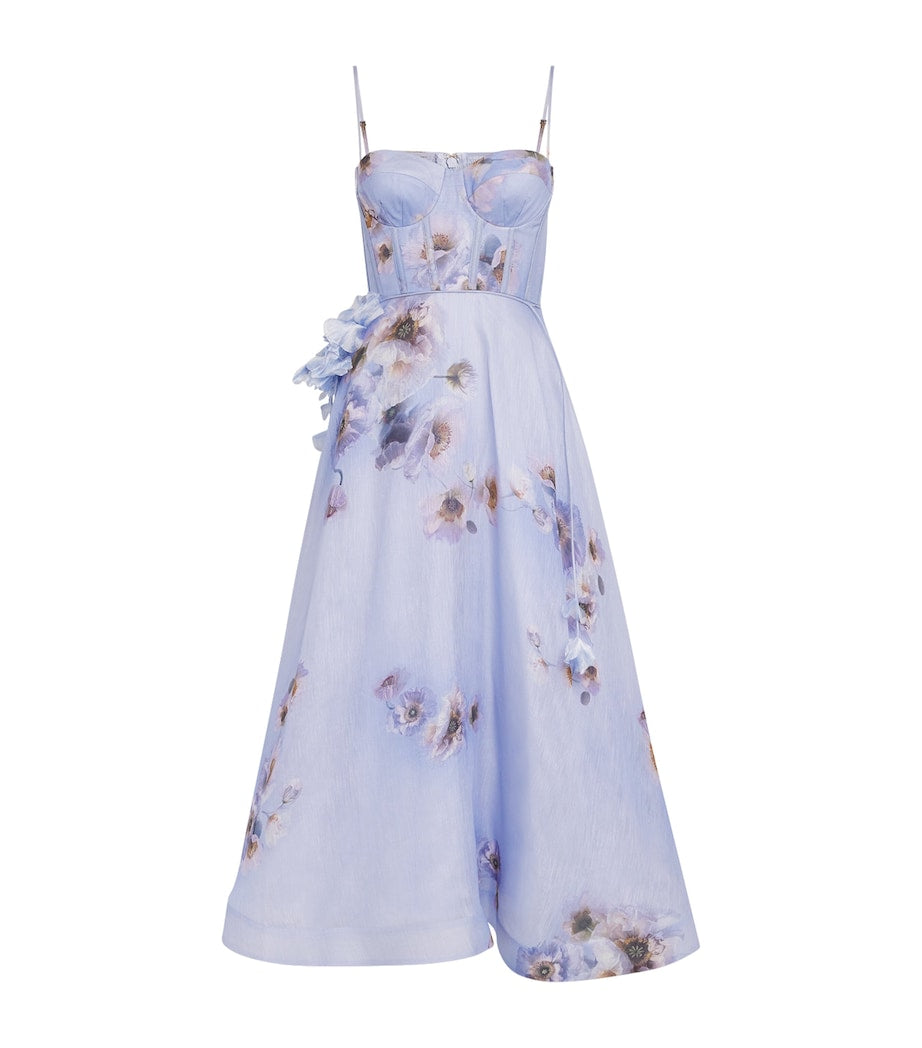 Linen-Silk Hypnotic Picnic Midi Dress