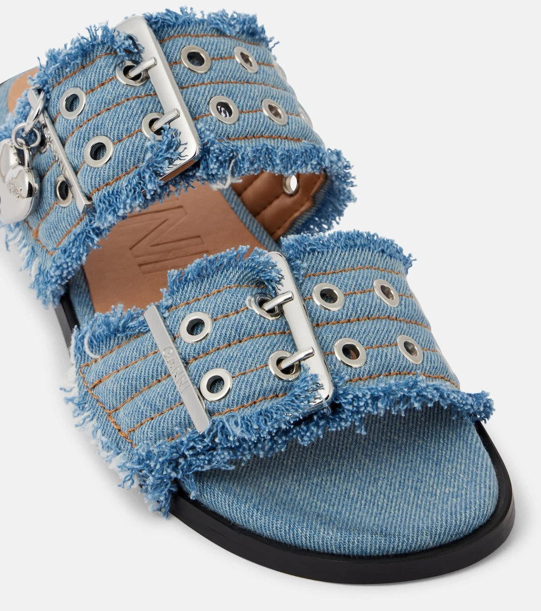 Ganni - Fringed denim sandals