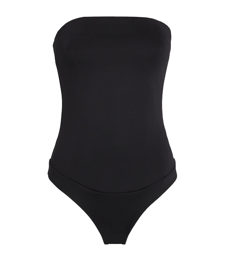 Good American Black Scuba Corset Strapless Bodysuit