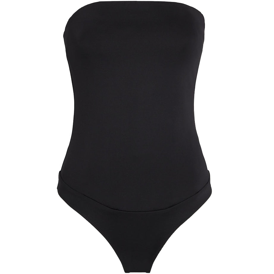 Good American Black Scuba Corset Strapless Bodysuit
