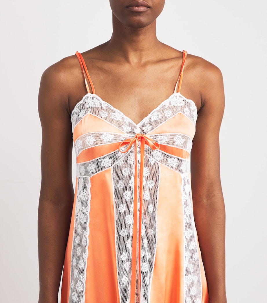 Loretta Caponi Orange Silk Lace-Detail Nightdress