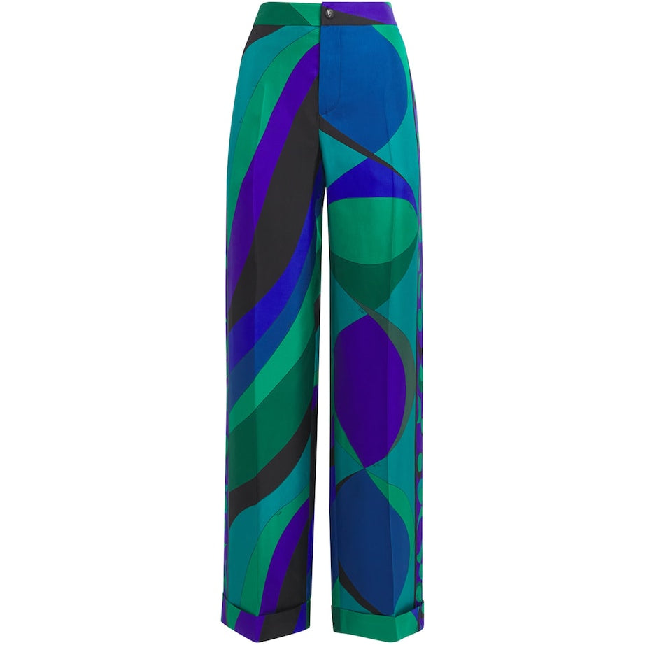 Multi Silk Straight Trousers