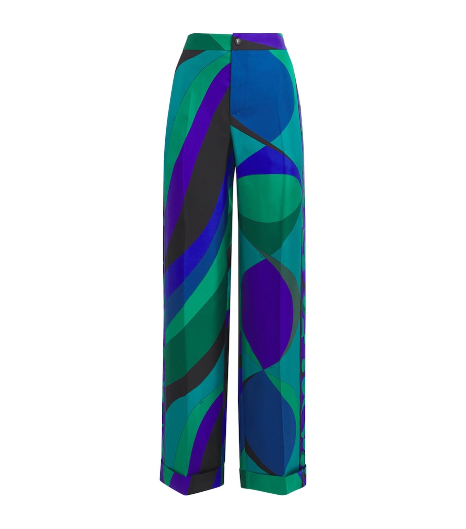 Multi Silk Straight Trousers