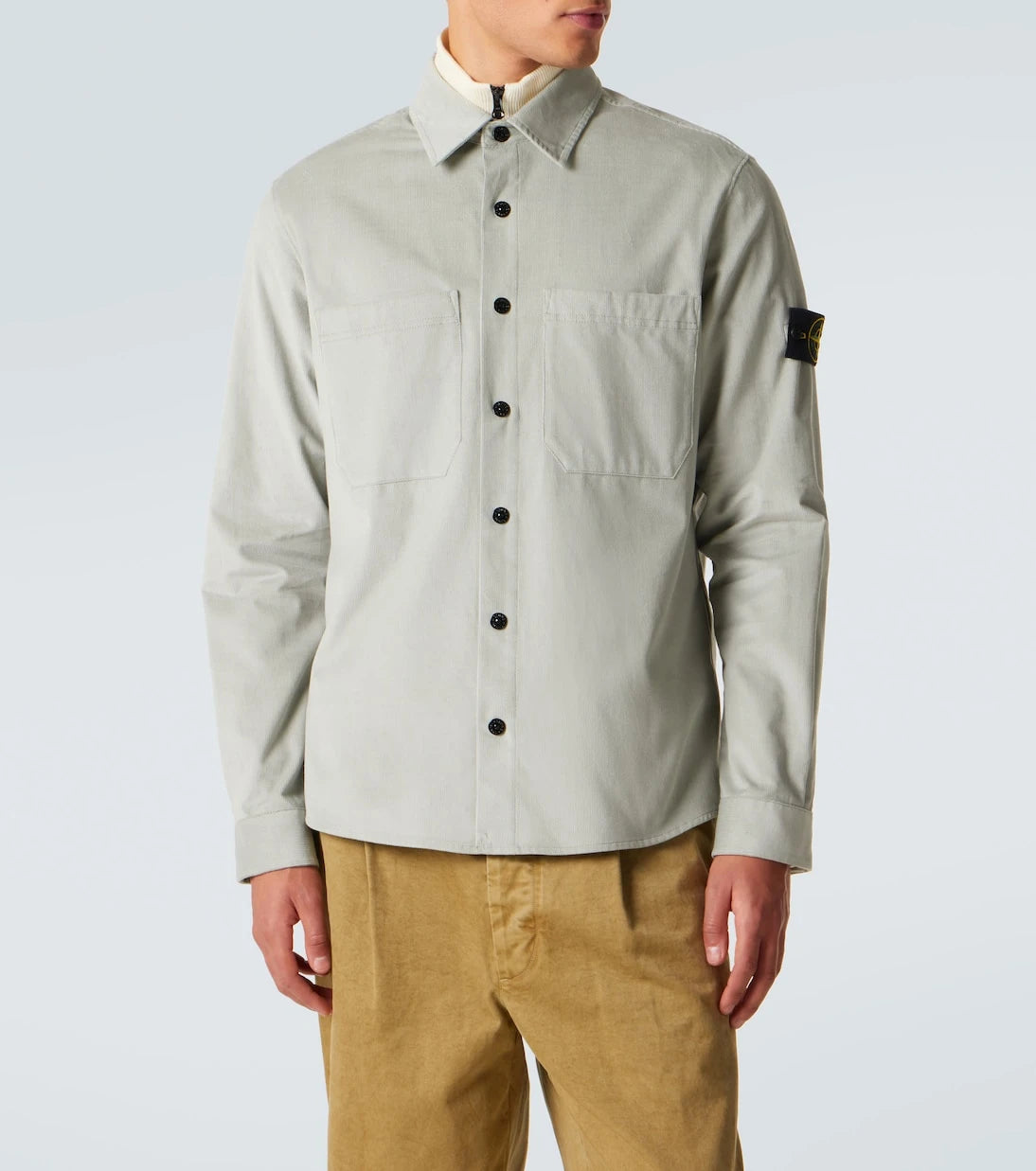 Stone Island - قميص خفيف بقَصّة فضفاضة من قماش الكوردروي القطني بشعار البوصلة