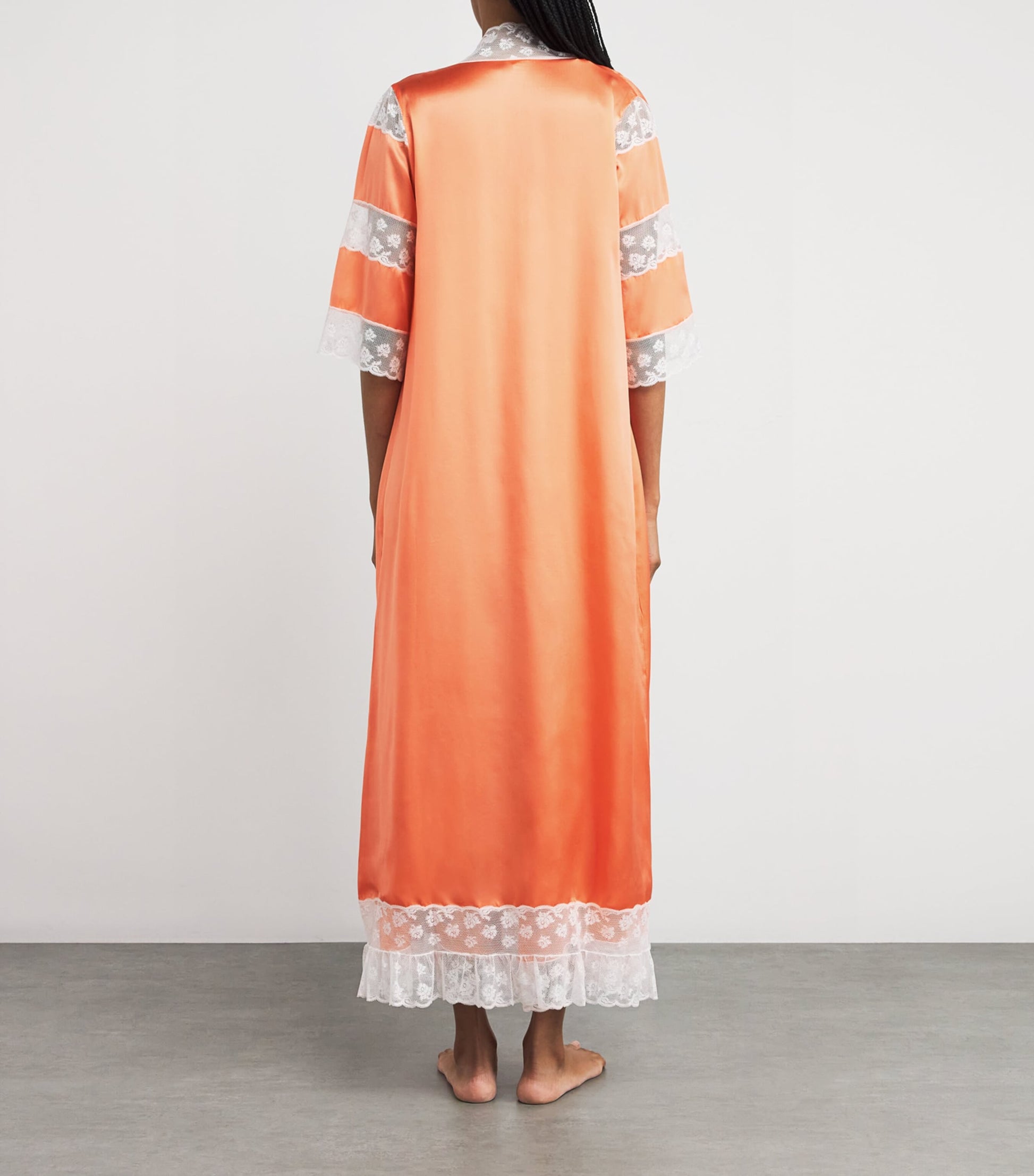 Orange Silk Lace-Trim Calliope Robe