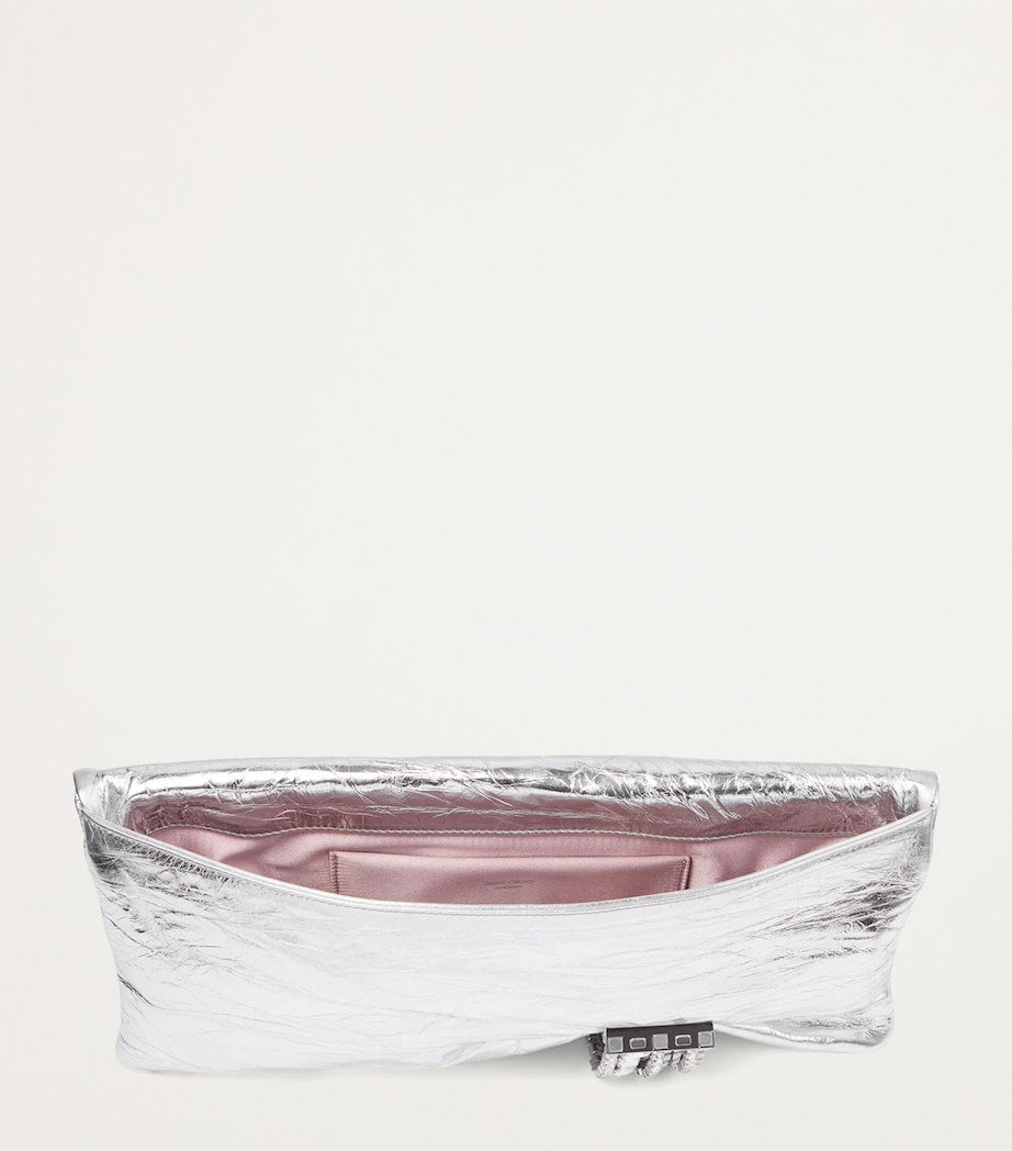 Jimmy Choo Silver Leather-Crystal Zandra Clutch Bag