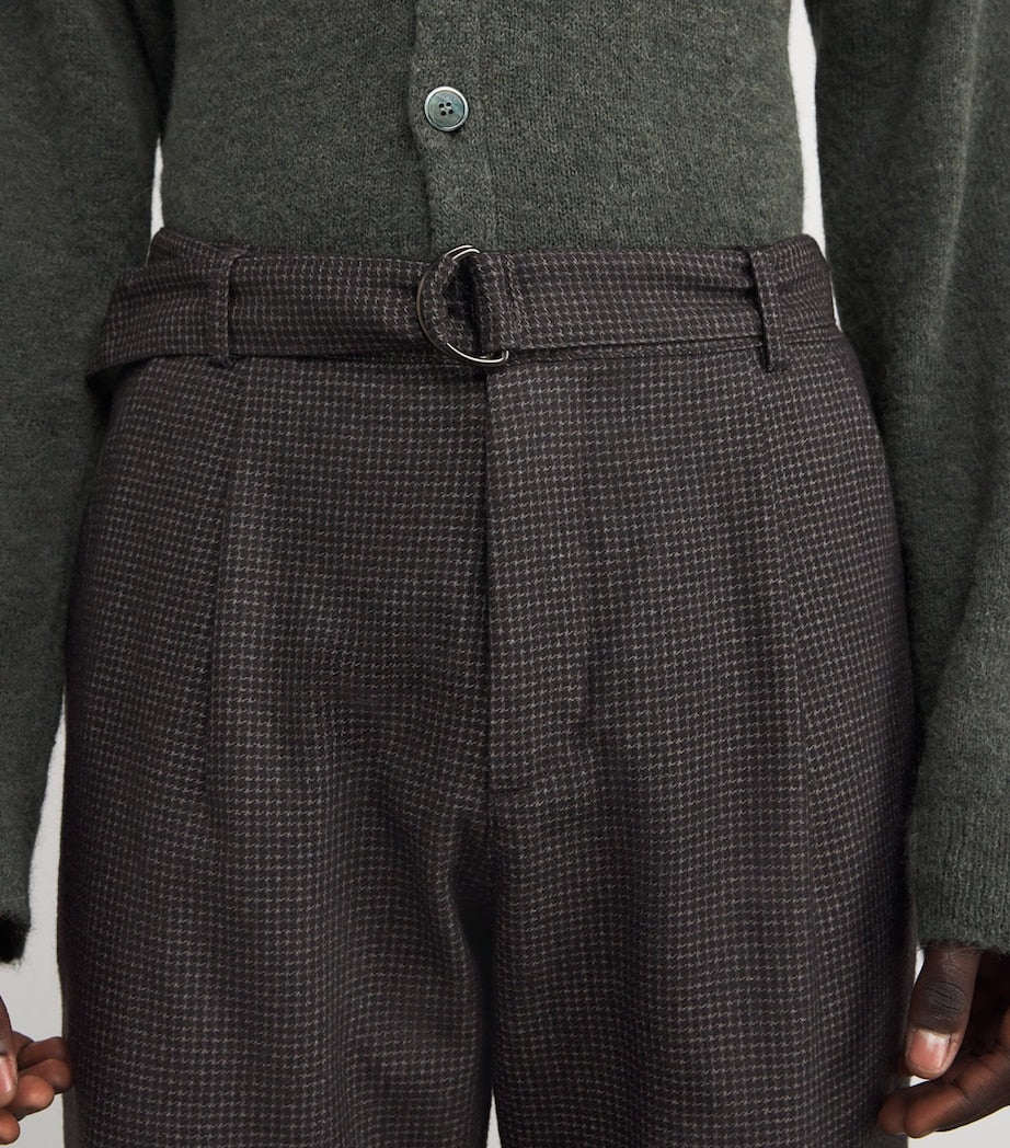 Wool-Blend Belted Puppytooth Trousers
