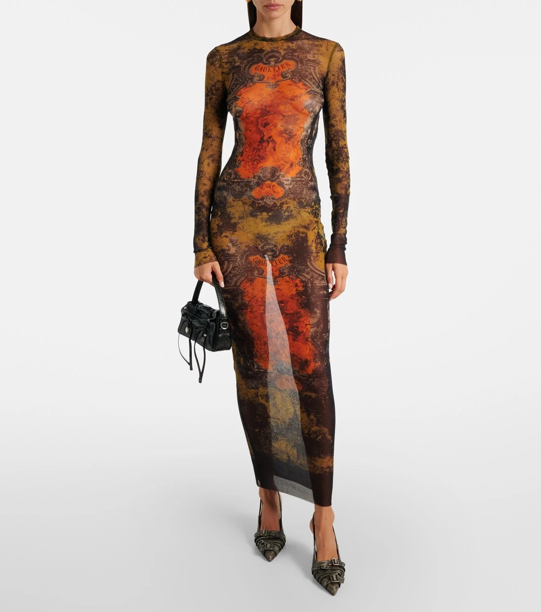 Jean Paul Gaultier - Médallion printed mesh maxi dress