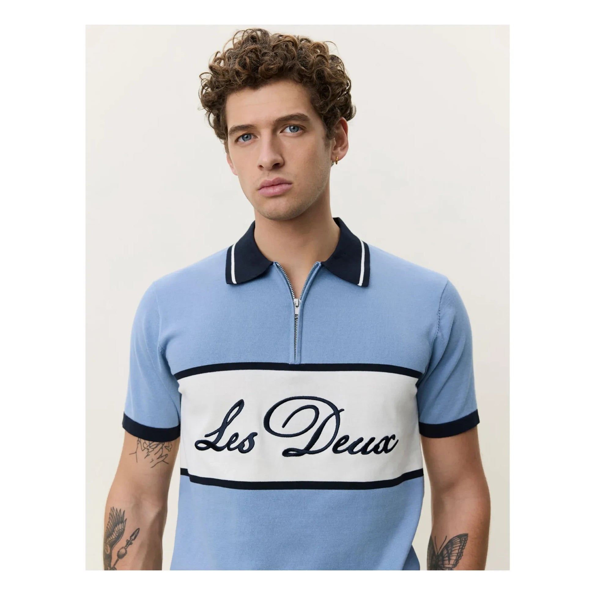 Les Deux - Zipped polo shirt | Light blue