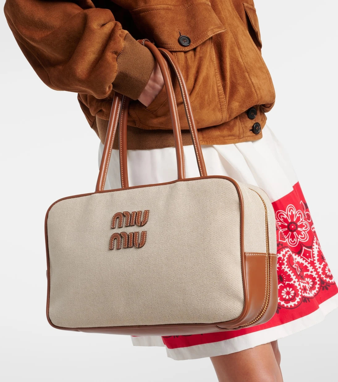 Miu Miu - Beau leather-trimmed canvas tote bag