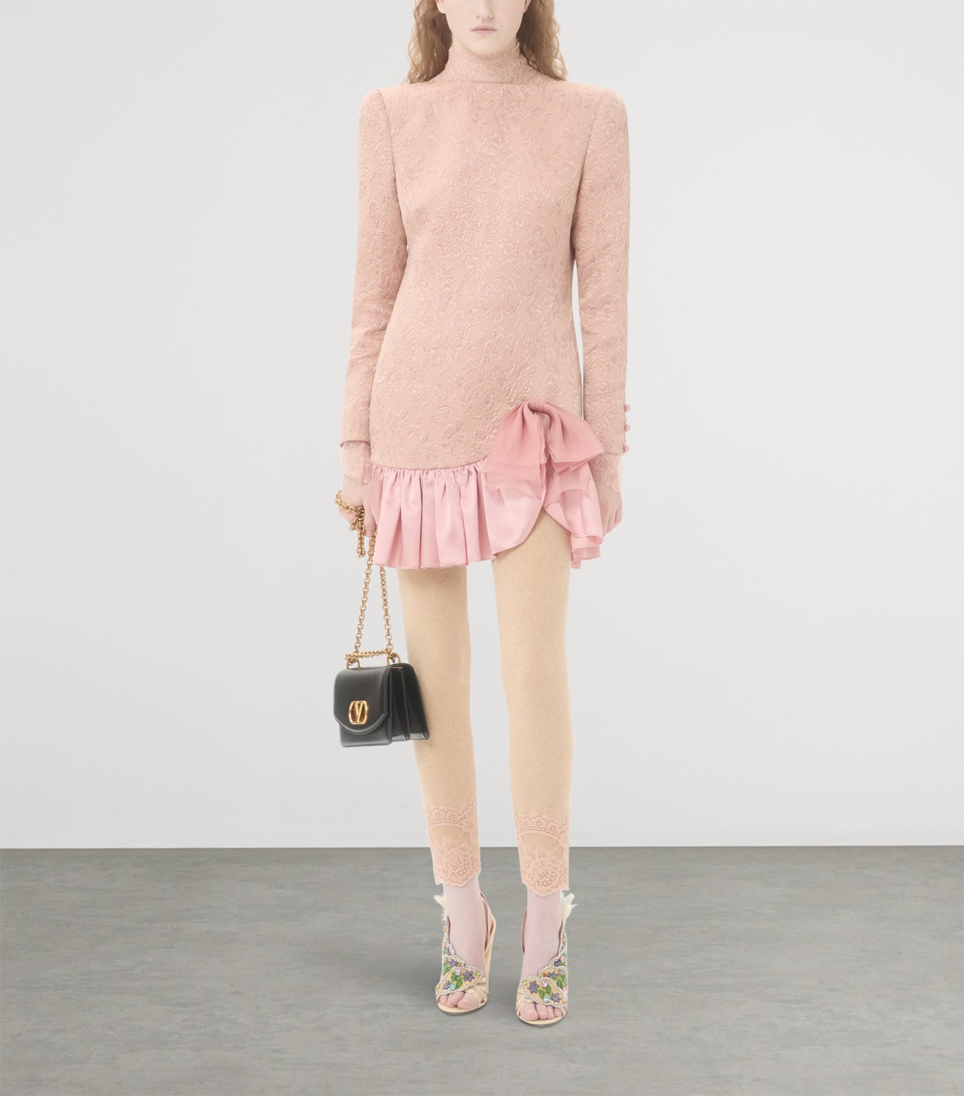 Valentino Pink Wool-Blend Floral Matelassé Mini Dress