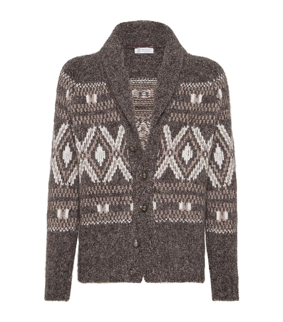Brown Alpaca-Virgin Wool-Cashmere Jacquard Cardigan