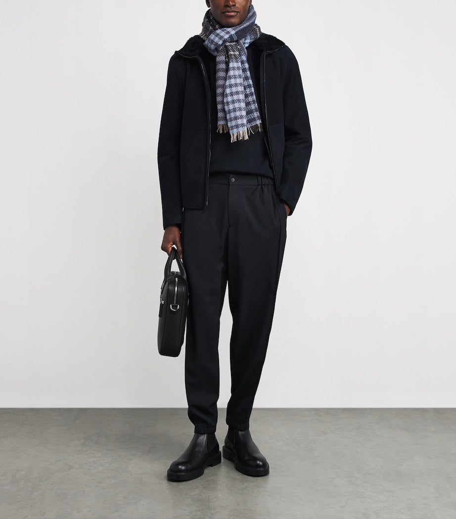 Emporio Armani Blue Suede Funnel-Neck Sweatshirt