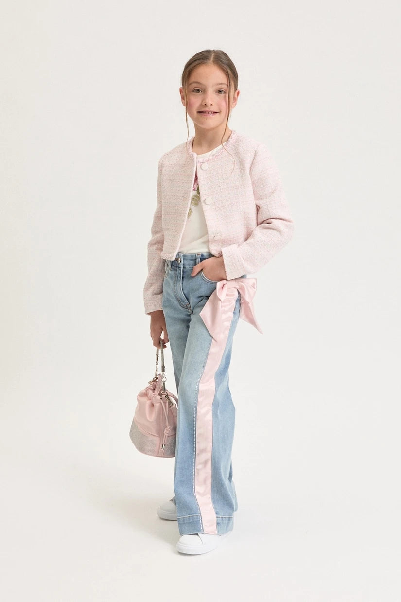 Monnalisa - Cropped cotton-blend lamé tweed jacket