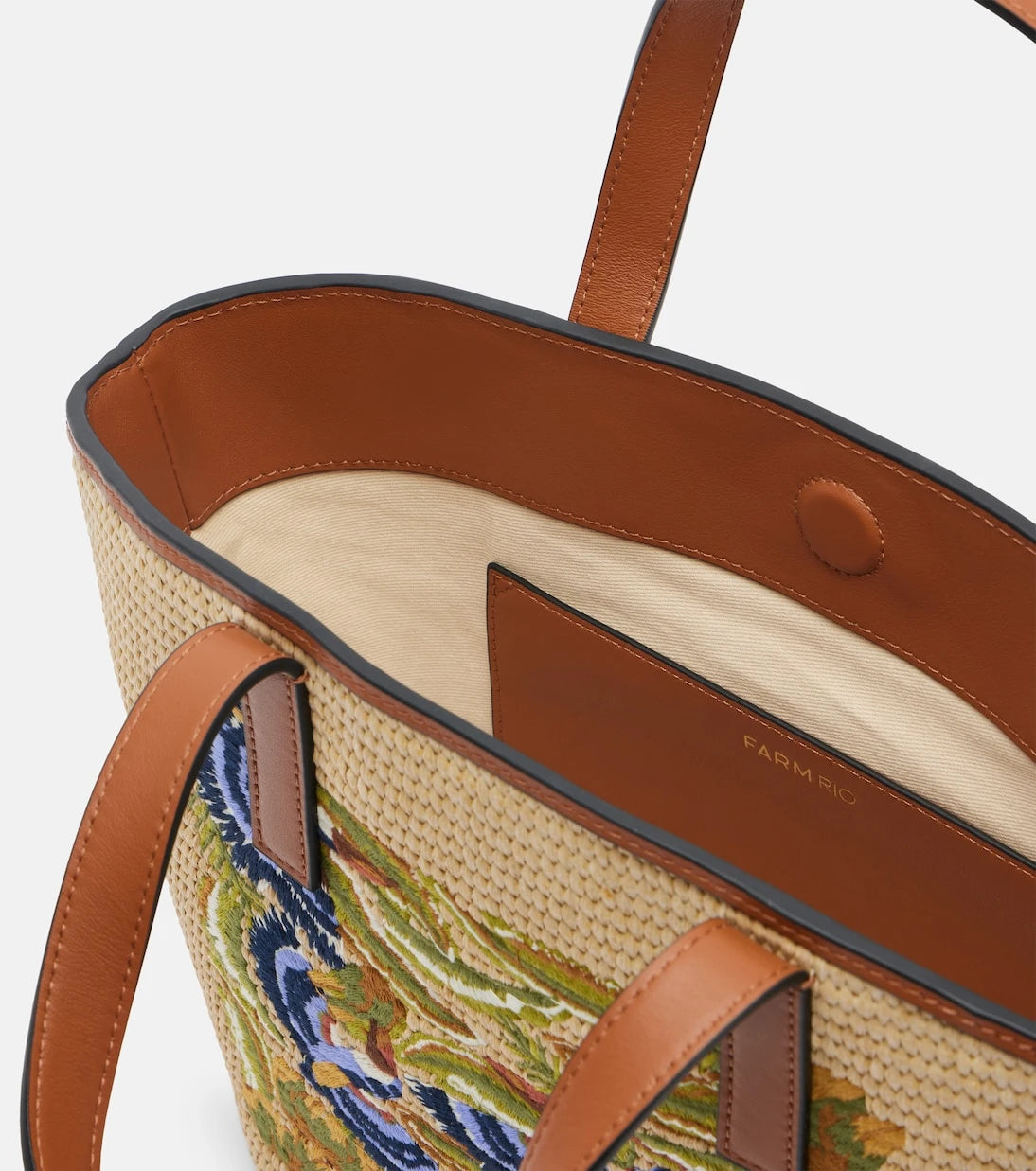 Farm Rio - Basket Small leather-trimmed tote bag