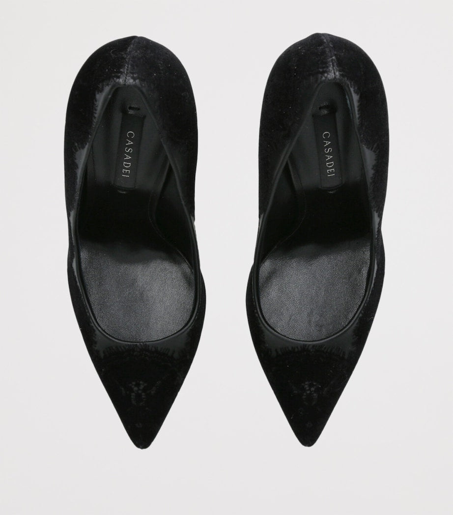 Casadei Black Lace-Leather Blade Pumps 100