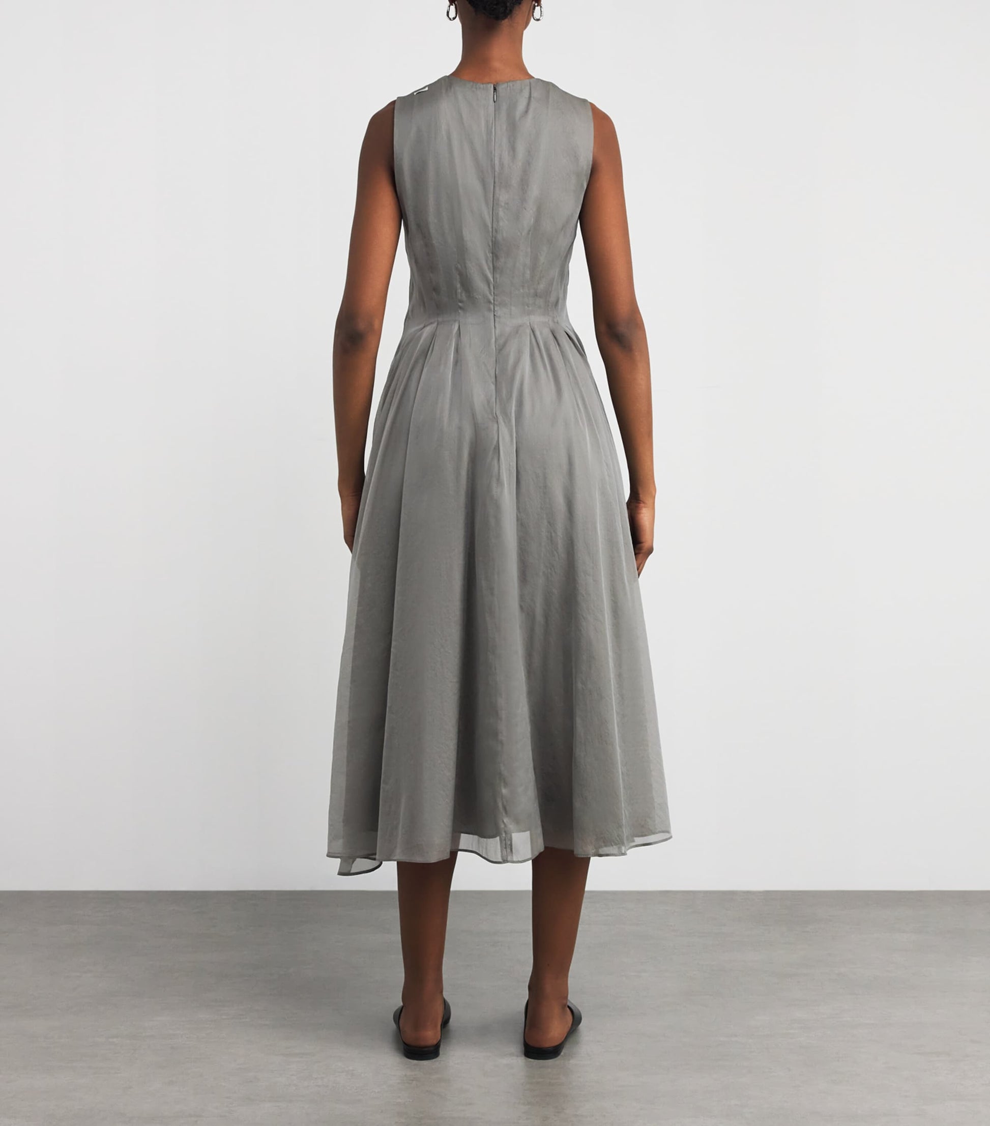 Max Mara Grey Silk-Blend Organza Midi Dress