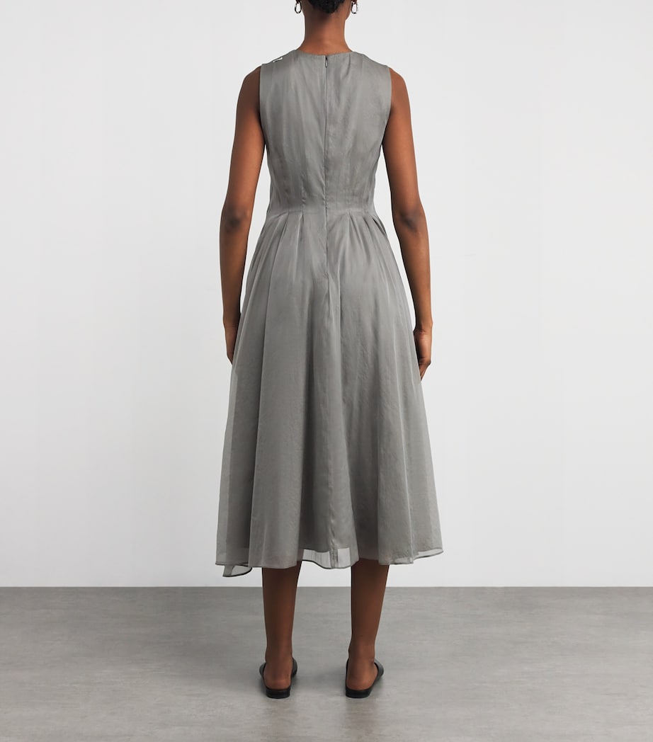 Max Mara Grey Silk-Blend Organza Midi Dress