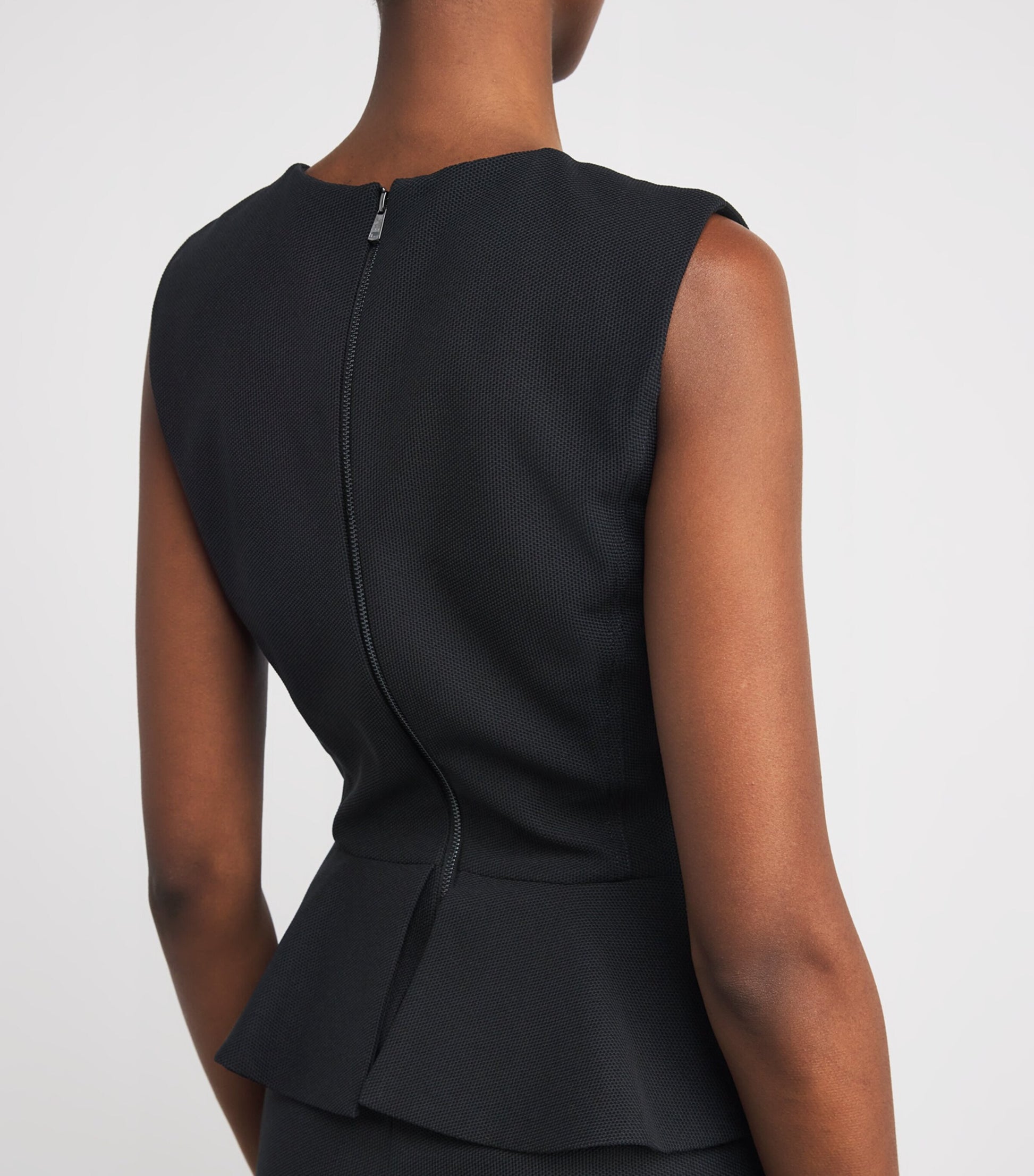 Max Mara Black Jersey Peplum-Detail Midi Dress