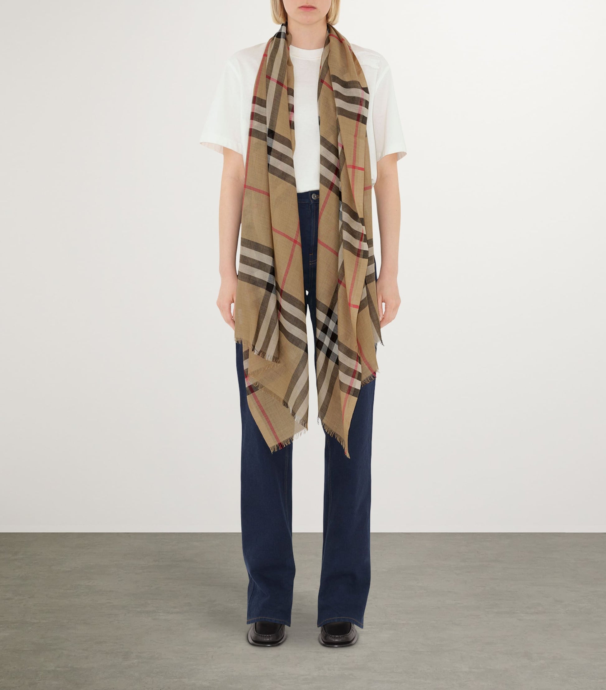 Wool-Silk Check Scarf