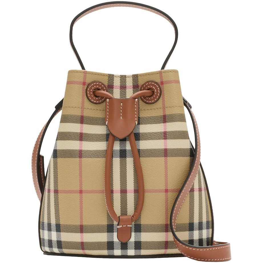 Brown Mini Check Bucket Bag