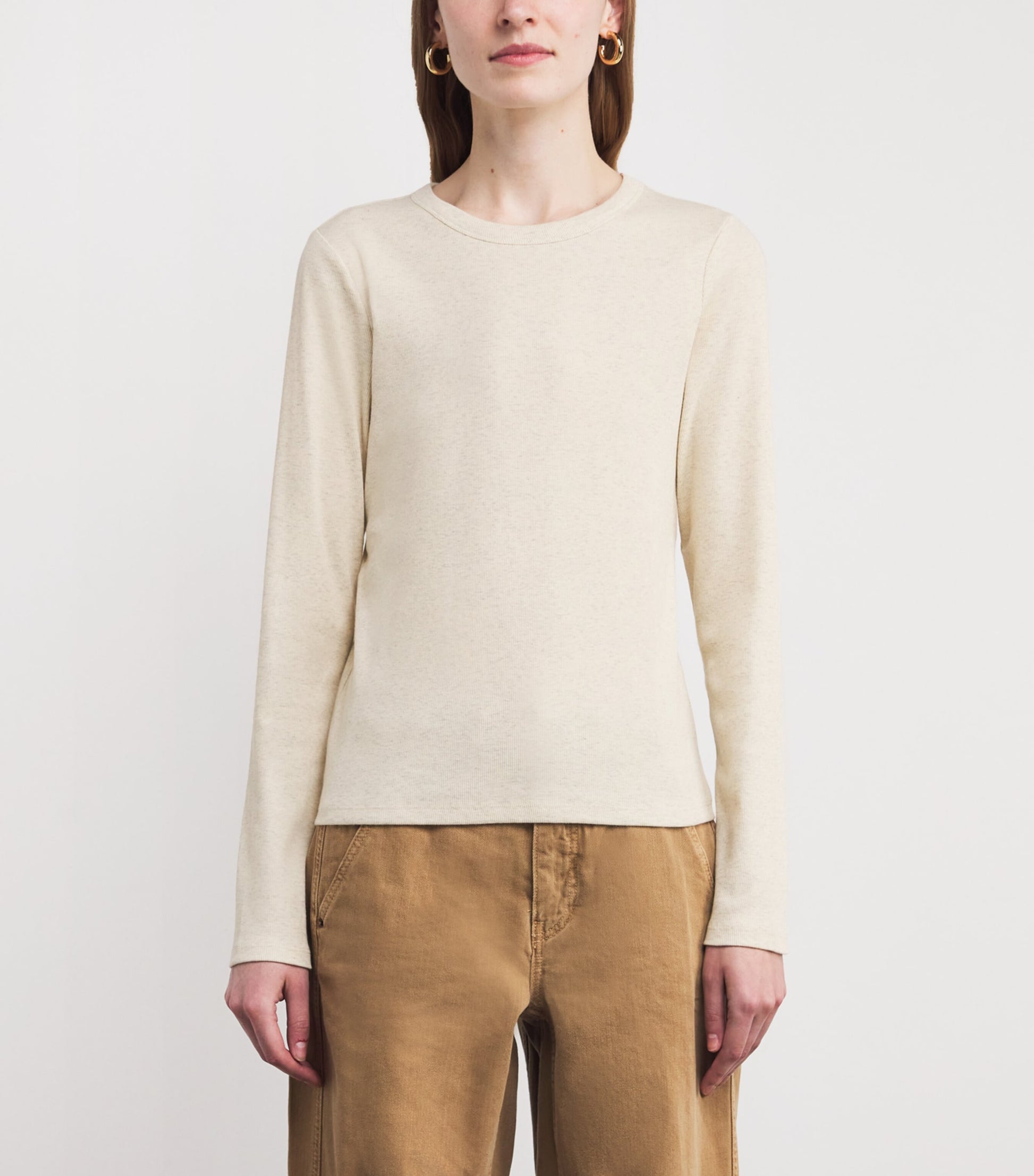 ME+EM Ivory Cotton-Blend Ribbed Top