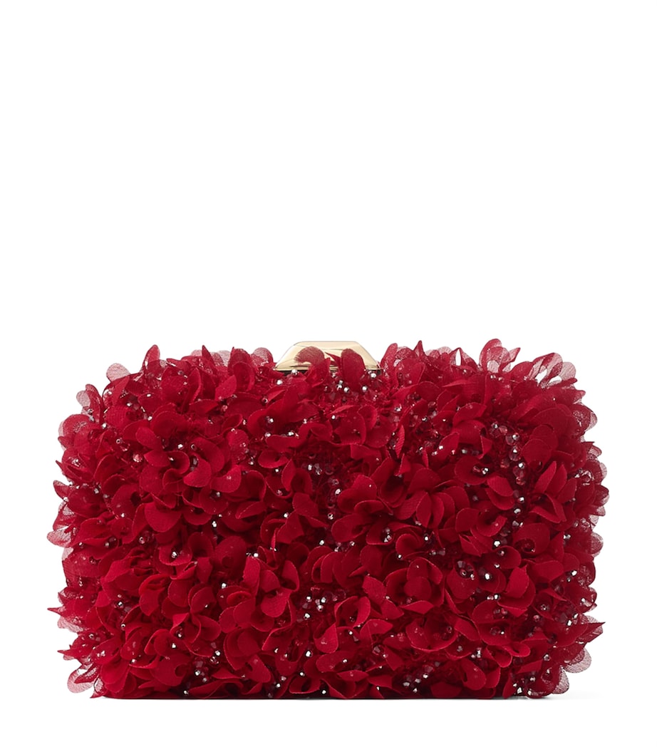Jimmy Choo Red Flower-Embellished Cloud Clutch Bag