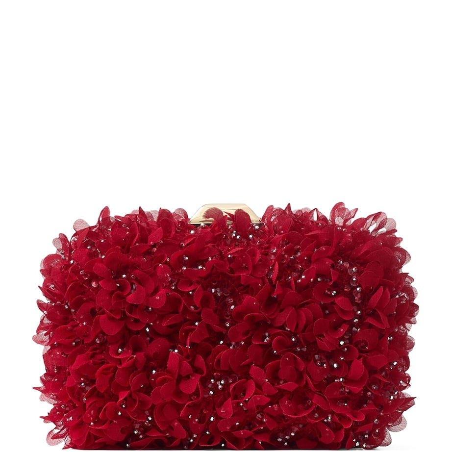 Jimmy Choo Red Flower-Embellished Cloud Clutch Bag